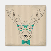 Hipster Reindeer Elk met glazen grijze kerst Magneet (Voorkant)