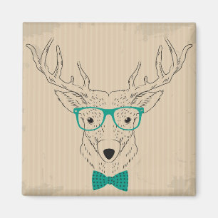 Hipster Reindeer Elk met glazen grijze kerst Magneet