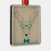 Hipster Reindeer Elk met glazen grijze kerst Metalen Ornament (Rechts)