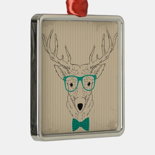 Hipster Reindeer Elk met glazen grijze kerst Metalen Ornament (Rechts)