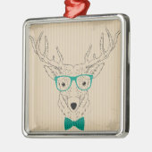 Hipster Reindeer Elk met glazen grijze kerst Metalen Ornament (Links)