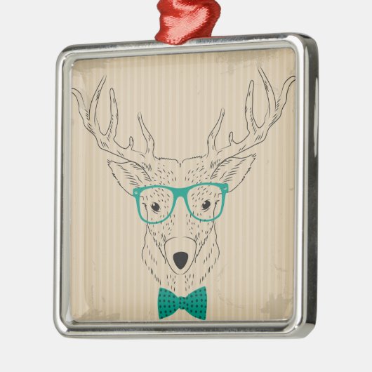 Hipster Reindeer Elk met glazen grijze kerst Metalen Ornament (Links)