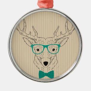 Hipster Reindeer Elk met glazen grijze kerst Metalen Ornament