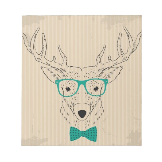 Hipster Reindeer Elk met glazen grijze kerst Notitieblok (Voorkant)