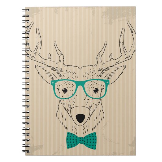 Hipster Reindeer Elk met glazen grijze kerst Notitieboek (Voorkant)