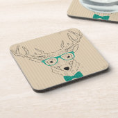 Hipster Reindeer Elk met glazen grijze kerst Onderzetter (Linkerzijde)