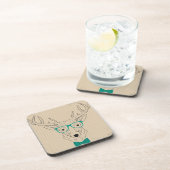 Hipster Reindeer Elk met glazen grijze kerst Onderzetter (Rechterzijde)