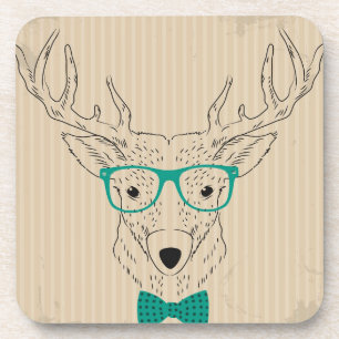 Hipster Reindeer Elk met glazen grijze kerst Onderzetter