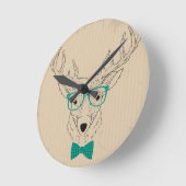 Hipster Reindeer Elk met glazen grijze kerst Ronde Klok (Hoek)