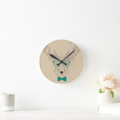 Hipster Reindeer Elk met glazen grijze kerst Ronde Klok (Huis)