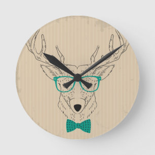 Hipster Reindeer Elk met glazen grijze kerst Ronde Klok