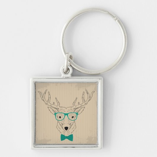 Hipster Reindeer Elk met glazen grijze kerst Sleutelhanger (Voorkant)