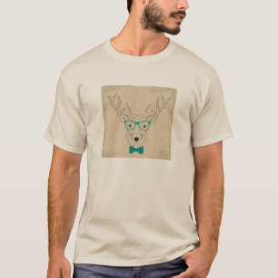Hipster Reindeer Elk met glazen grijze kerst T-shirt