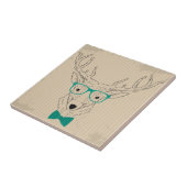 Hipster Reindeer Elk met glazen grijze kerst Tegeltje (Zijkant)