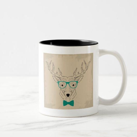 Hipster Reindeer Elk met glazen grijze kerst Tweekleurige Koffiemok (Rechts)