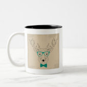 Hipster Reindeer Elk met glazen grijze kerst Tweekleurige Koffiemok (Links)