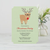 Hipster Reindeer Green Christmas Party Kaart (Staand voorkant)