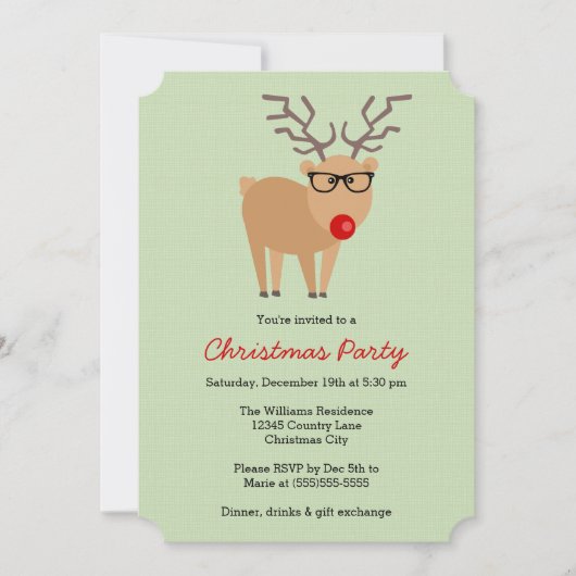Hipster Reindeer Green Christmas Party Kaart (Voorkant)