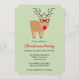 Hipster Reindeer Green Christmas Party Kaart