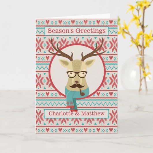 Hipster Reindeer Persoonlijke Kerstmis Kaart (Gele Bloem)