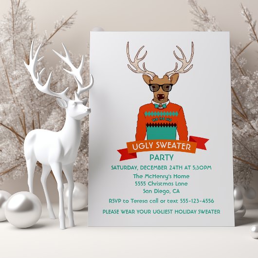 Hipster reinder lelijke kerstfeest sweater party i kaart