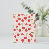 Hipster, retro, cherry, patroon, rood, roze, bleek briefkaart (Staand voorkant)