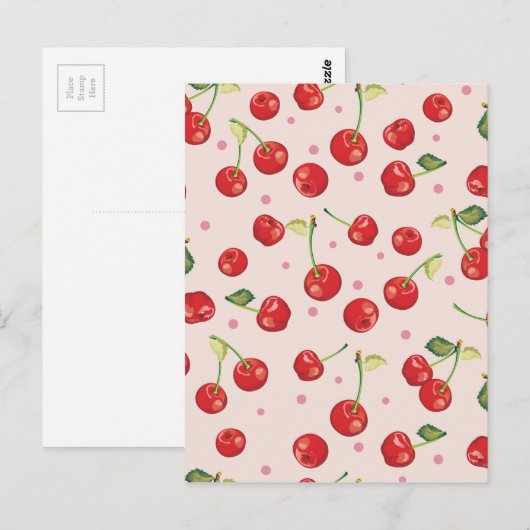 Hipster, retro, cherry, patroon, rood, roze, bleek briefkaart (Voorkant / Achterkant)