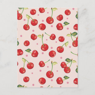 Hipster, retro, cherry, patroon, rood, roze, bleek briefkaart