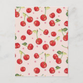Hipster, retro, cherry, patroon, rood, roze, bleek briefkaart (Voorkant)
