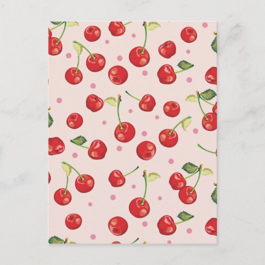 Hipster, retro, cherry, patroon, rood, roze, bleek briefkaart (Voorkant)