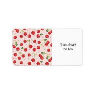 Hipster, retro, cherry, patroon, rood, roze, bleek etiket