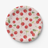 Hipster, retro, cherry, patroon, rood, roze, bleek papieren bordje (Voorkant)