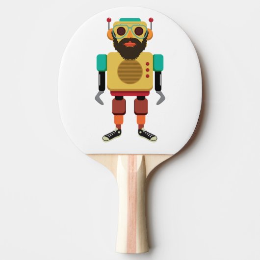 Hipster Retro Robot Tafeltennisbatje (Voorkant)