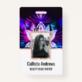 Hipster Retro Tech Blauwgroen Paars Lotus Flower L Badge (Voorkant)