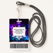 Hipster Retro Tech Blauwgroen Paars Lotus Flower L Badge (Achterkant met draagriem)