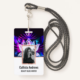 Hipster Retro Tech Blauwgroen Paars Lotus Flower L Badge