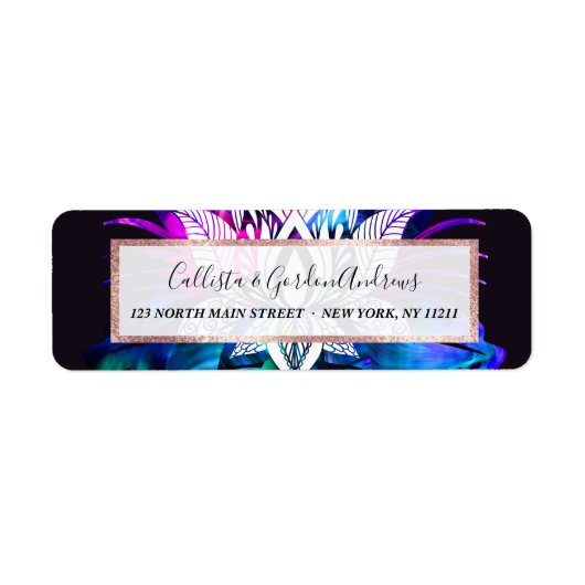 Hipster Retro Tech Blauwgroen Paars Lotus Flower L Etiket (Voorkant)