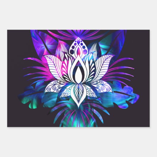 Hipster Retro Tech Blauwgroen Paars Lotus Flower L Inpakpapier Vel (Voorkant 3)