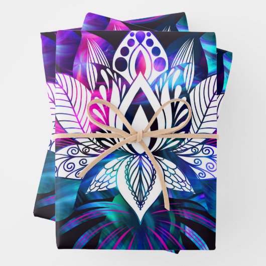 Hipster Retro Tech Blauwgroen Paars Lotus Flower L Inpakpapier Vel (In situ)