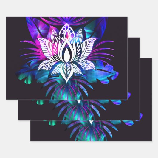 Hipster Retro Tech Blauwgroen Paars Lotus Flower L Inpakpapier Vel (Set)