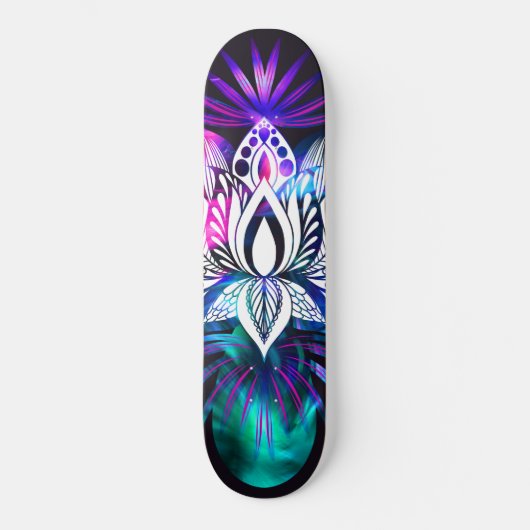 Hipster Retro Tech Blauwgroen Paars Lotus Flower L Persoonlijk Skateboard (Voorkant)