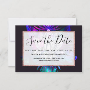Hipster Retro Tech Blauwgroen Paars Lotus Flower L Save The Date