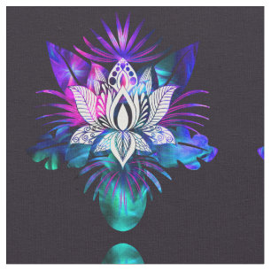 Hipster Retro Tech Blauwgroen Paars Lotus Flower L Stof