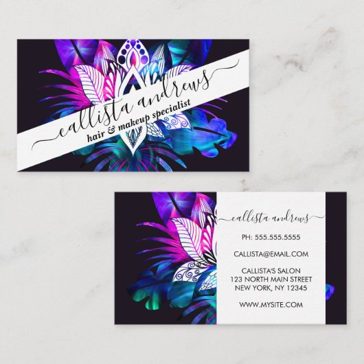 Hipster Retro Tech Blauwgroen Paars Lotus Flower L Visitekaartje (Voorkant / Achterkant)