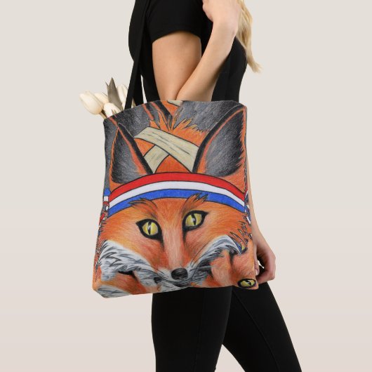 Hipster Rode Vos Collage Dier Patriottische Hoofdb Tote Bag (Dichtbij)