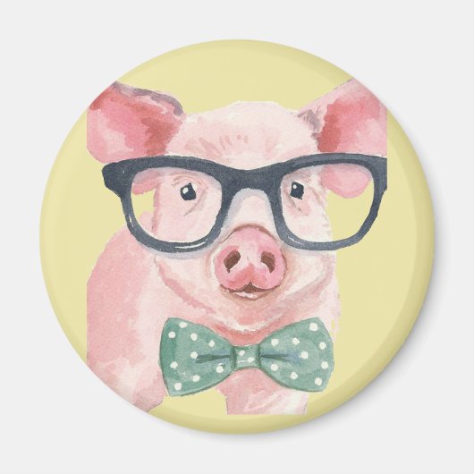 Hipster Roze Varken Magneet (Voorkant)