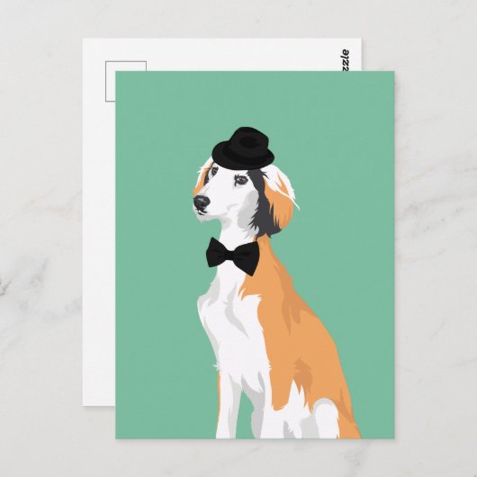 Hipster Saluki Puppy Dog in Pet en Bow Stropdas Briefkaart (Voorkant / Achterkant)