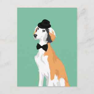 Hipster Saluki Puppy Dog in Pet en Bow Stropdas Briefkaart