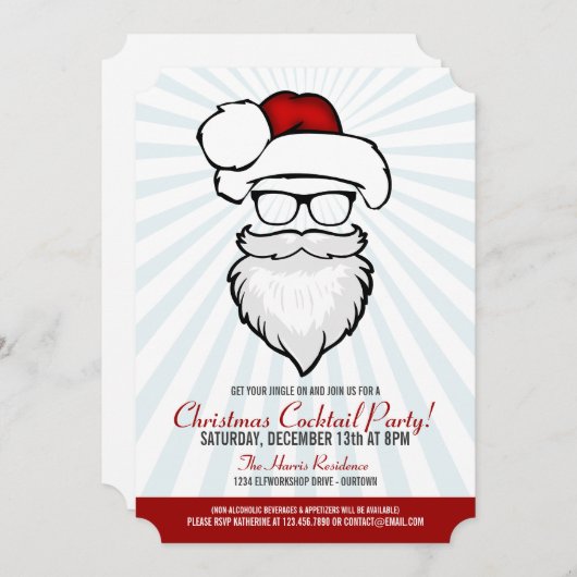 Hipster Santa Cocktail Party-uitnodigingen Kaart (Voorkant / Achterkant)