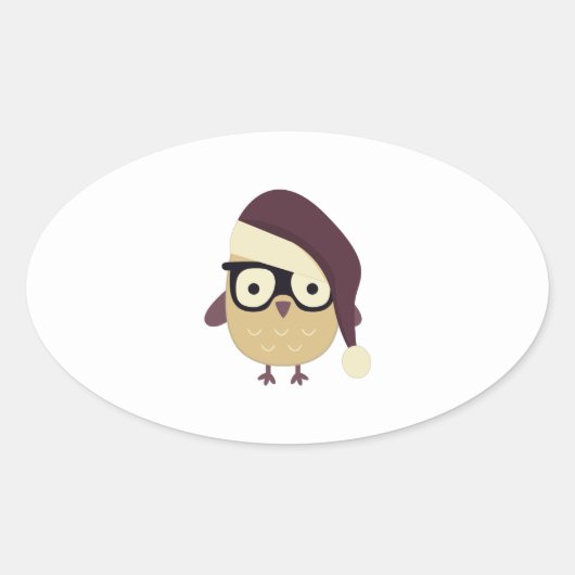 Hipster Santa Owl Ovale Sticker (Voorkant)